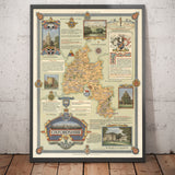 Mapa antiguo de Oxfordshire por Ernest Clegg, 1947 - Universidad de Oxford, Palacio de Blenheim, Churchill, Bicester, Banbury