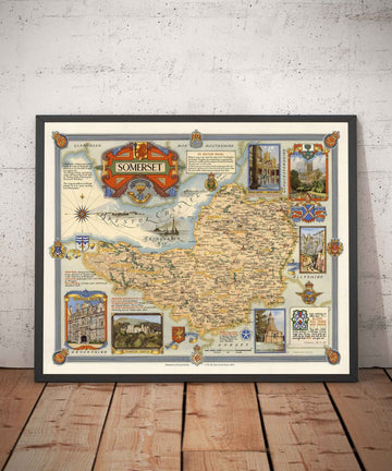 Ancienne carte du Somerset par Ernest Clegg, 1946 - Bath, Wells, Points de repère, Seconde Guerre mondiale, West Country, Winston Churchill
