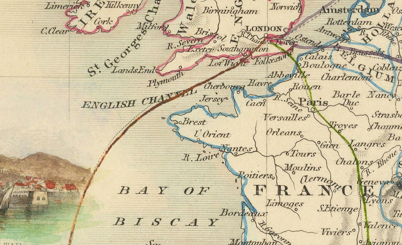 Old Mail Route Map: Europe to India, 1851 - British Empire Overland Trade - Suez, Camels, Red Sea, Arabia