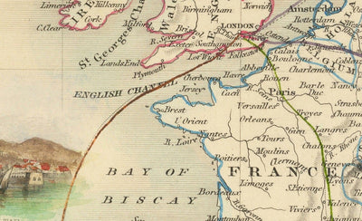Old Mail Route Map: Europe to India, 1851 - British Empire Overland Trade - Suez, Camels, Red Sea, Arabia