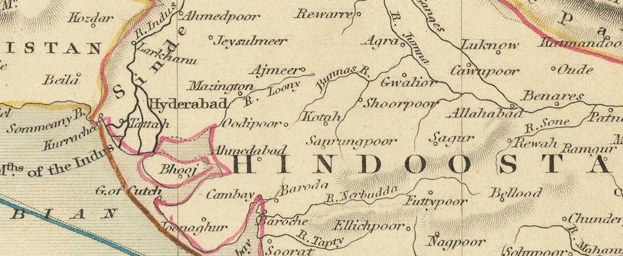 Mappa della vecchia rotta postale: Europa in India, 1851 - Commercio terrestre dell&