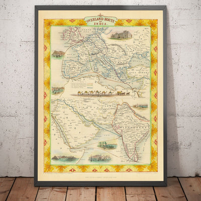 Old Mail Route Map: Europe to India, 1851 - British Empire Overland Trade - Suez, Camels, Red Sea, Arabia
