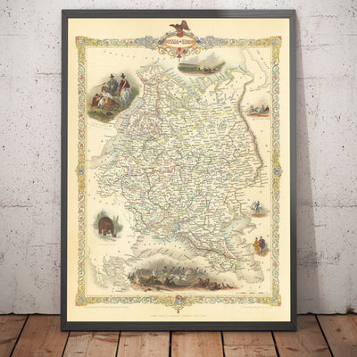 Old Map of the Russian Empire in Europe, 1851 - Moscou, Napoléon, Finlande, Crimée, Ukraine, Minsk, Saint-Pétersbourg