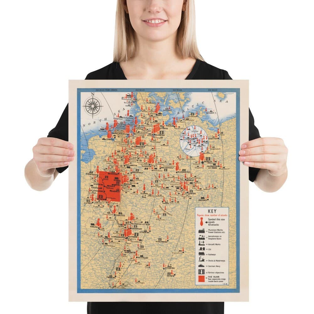 The Air Offensive Against Germany, 1941 - Old WW2 Bombing Map - British RAF & Air Ministry Propaganda