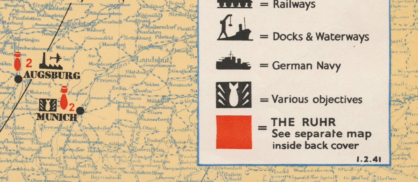 The Air Offensive Against Germany, 1941 - Old WW2 Bombing Map - British RAF & Air Ministry Propaganda