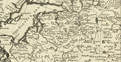 Old Map of Russia, 1676 by John Speed - Peter the Great's Russian Empire, Old Europe, Moscow, Kiev, Tatars, Ukraine