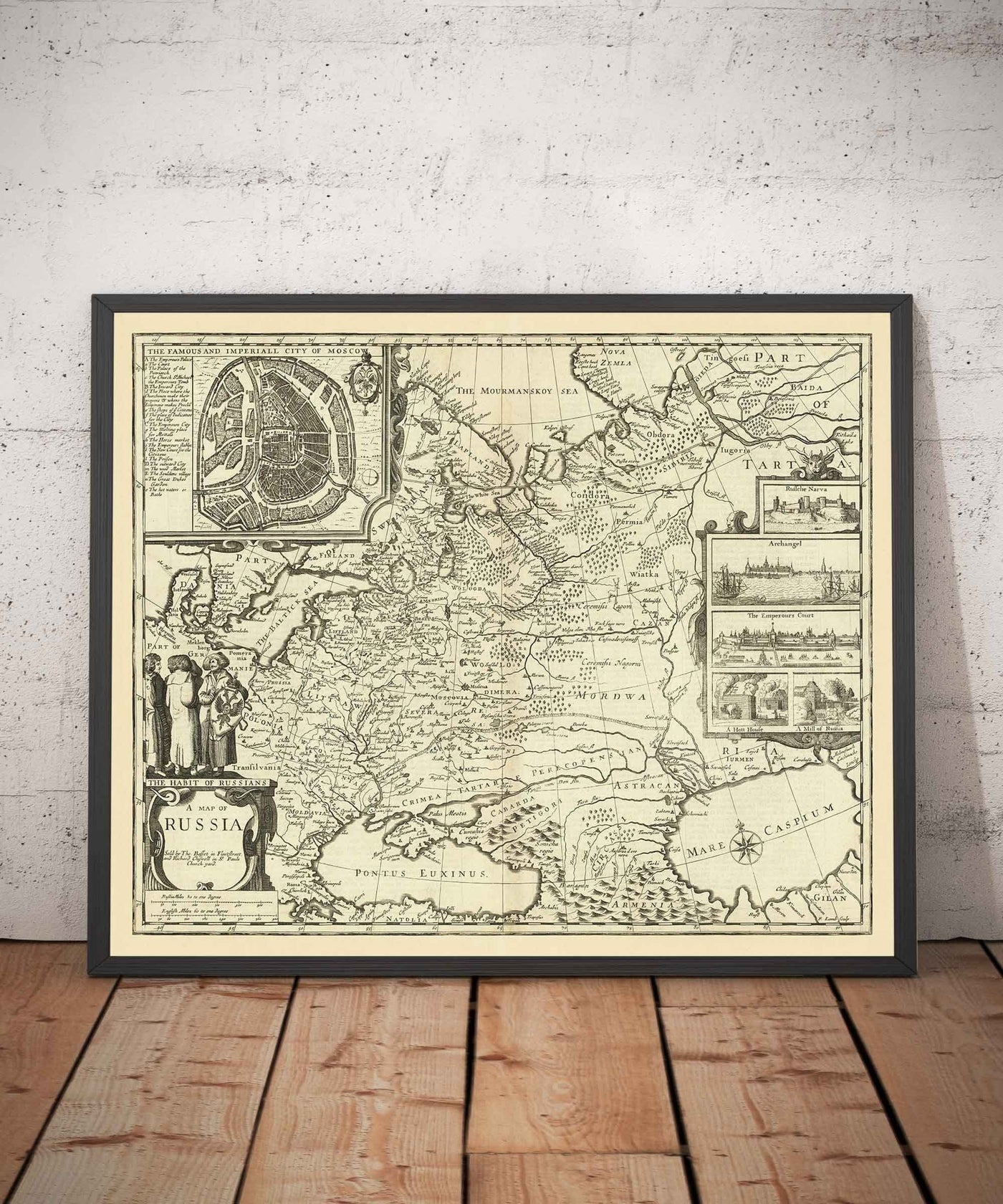 Old Map of Russia, 1676 by John Speed - Peter the Great's Russian Empire, Old Europe, Moscow, Kiev, Tatars, Ukraine