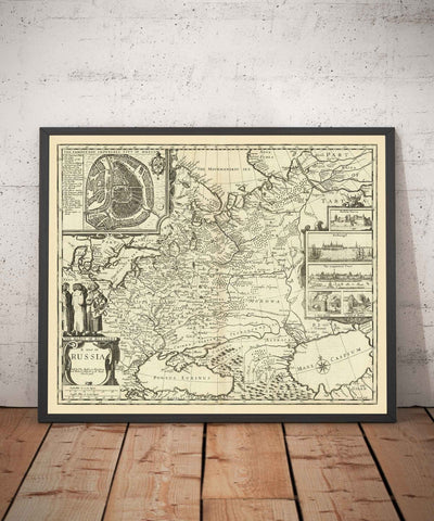 Old Map of Russia, 1676 by John Speed - Peter the Great's Russian Empire, Old Europe, Moscow, Kiev, Tatars, Ukraine
