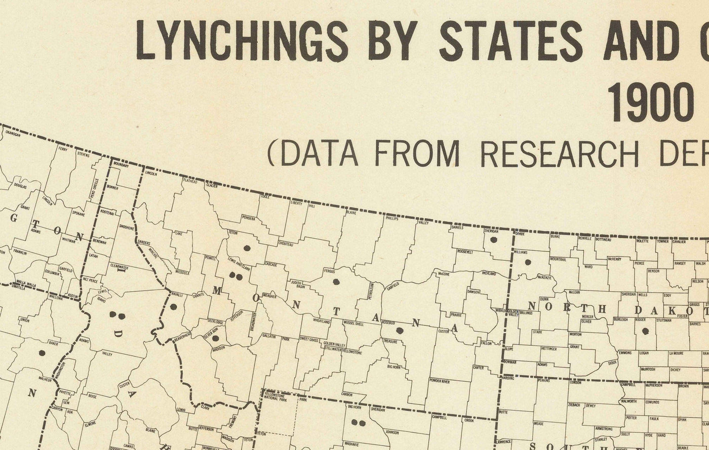 Old Map of Lynchings in America, 1900-1931 - Afro-American Racial Injustice, Deep South USA, Jim Crow, KKK