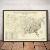 Antiguo mapa de linchamientos en América, 1900-1931 - Injusticia racial afroamericana, Sur profundo de EE.UU., Jim Crow, KKK