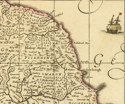 Alte Karte von Yorkshire, 1690 - York, Leeds, Sheffield, Rotherham, Doncaster, Middlesbrough, Hull, Whitby, Humber 