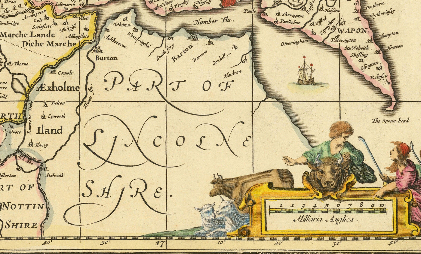 Alte Karte von Yorkshire, 1690 - York, Leeds, Sheffield, Rotherham, Doncaster, Middlesbrough, Hull, Whitby, Humber 