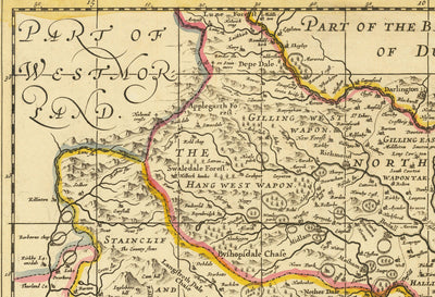 Alte Karte von Yorkshire, 1690 - York, Leeds, Sheffield, Rotherham, Doncaster, Middlesbrough, Hull, Whitby, Humber 