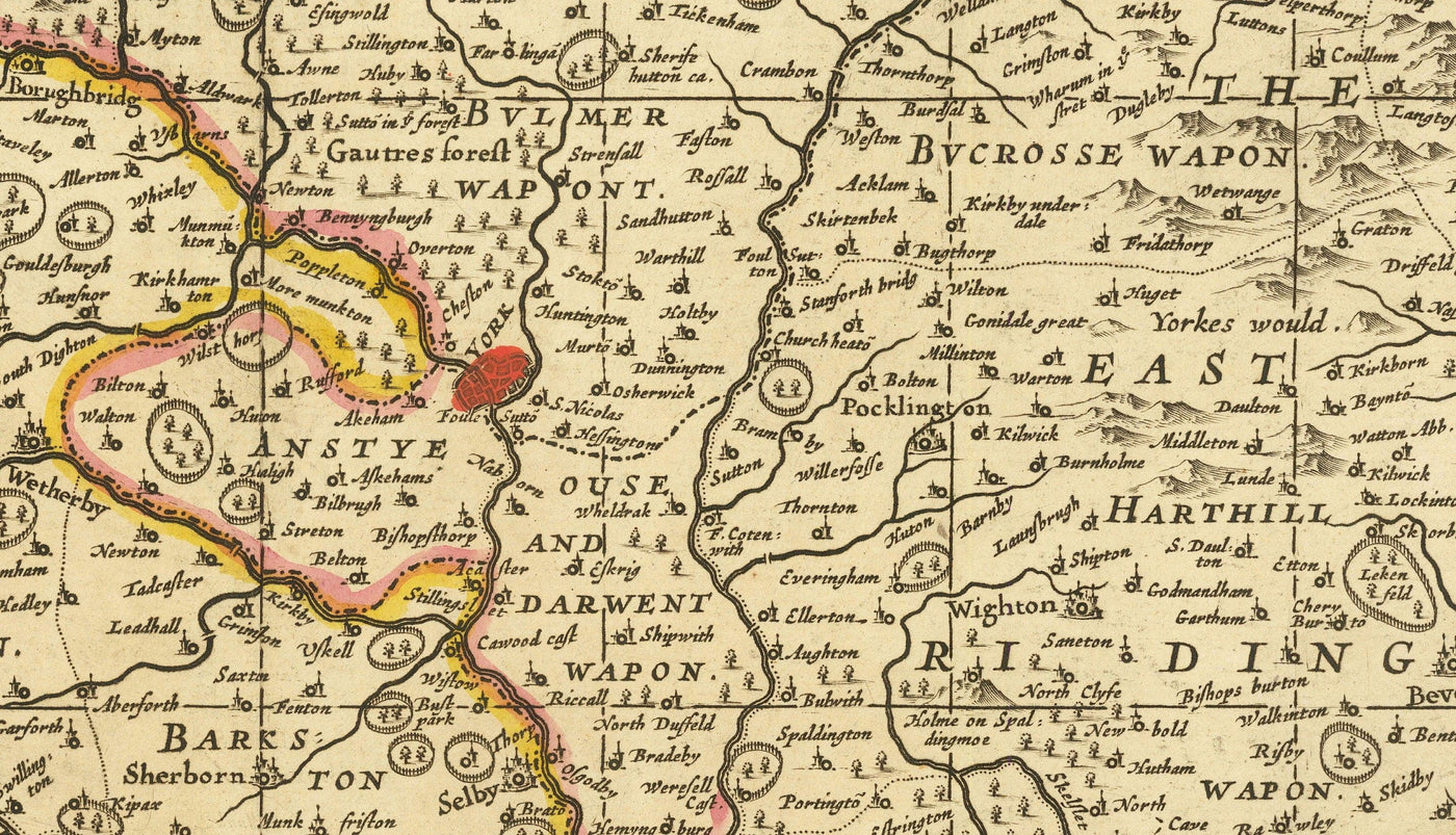 Alte Karte von Yorkshire, 1690 - York, Leeds, Sheffield, Rotherham, Doncaster, Middlesbrough, Hull, Whitby, Humber 