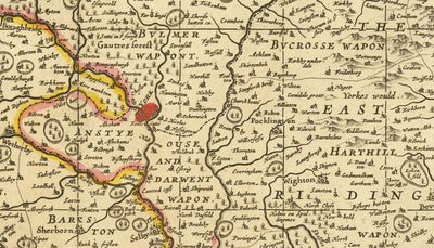 Alte Karte von Yorkshire, 1690 - York, Leeds, Sheffield, Rotherham, Doncaster, Middlesbrough, Hull, Whitby, Humber 