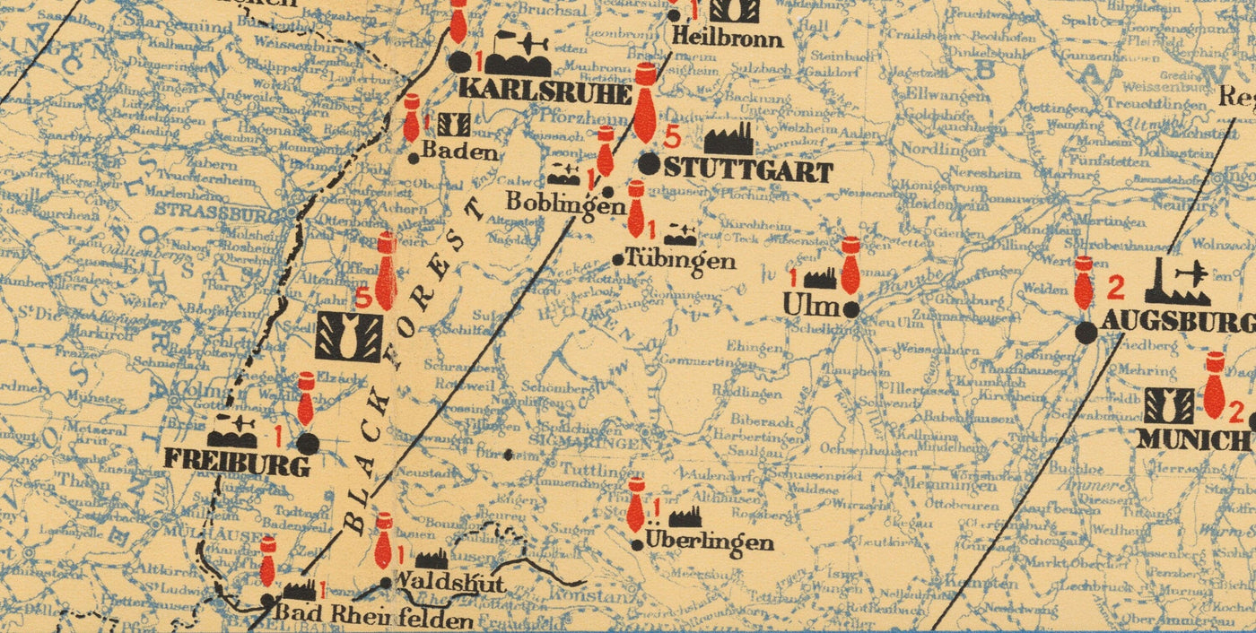 The Air Offensive Against Germany, 1941 - Old WW2 Bombing Map - British RAF & Air Ministry Propaganda