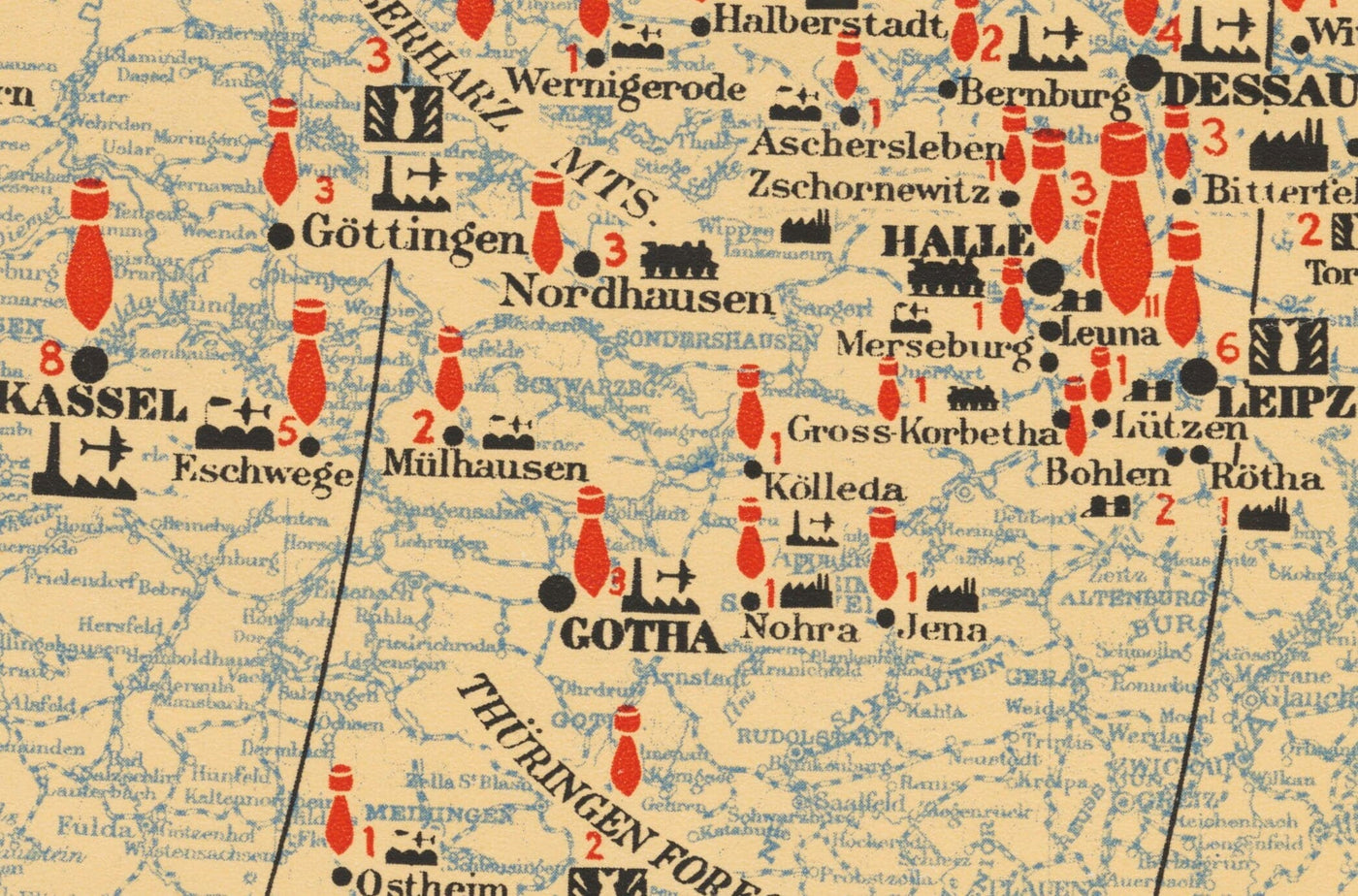 The Air Offensive Against Germany, 1941 - Old WW2 Bombing Map - British RAF & Air Ministry Propaganda