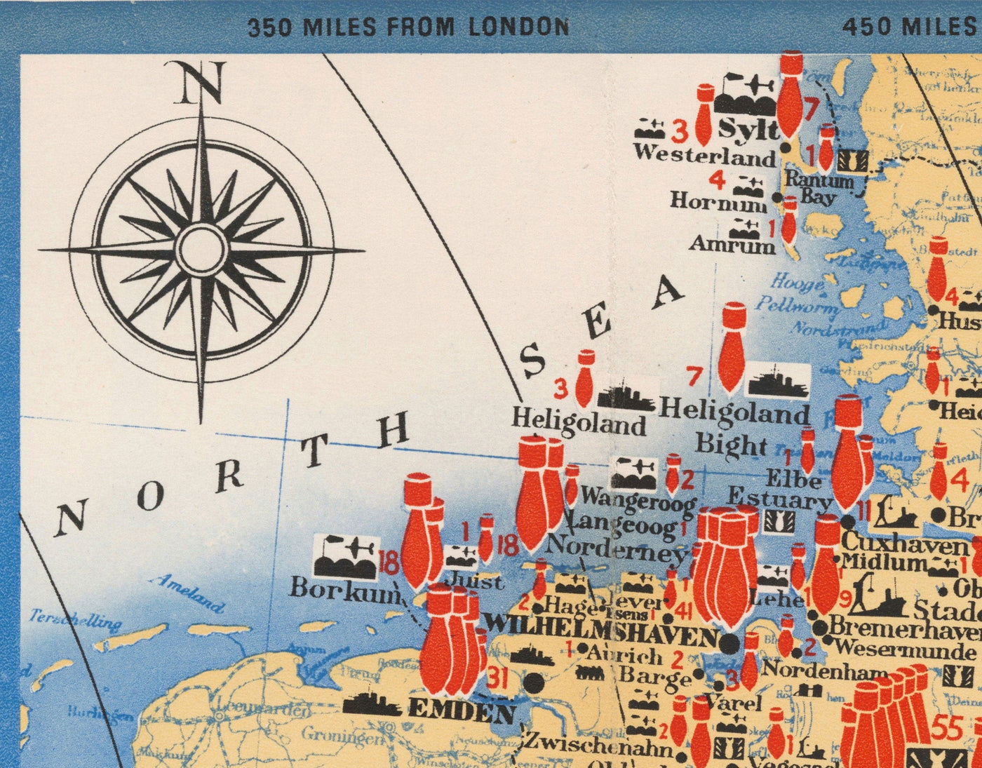 The Air Offensive Against Germany, 1941 - Old WW2 Bombing Map - British RAF & Air Ministry Propaganda