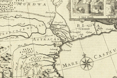 Old Map of Russia, 1676 by John Speed - Peter the Great's Russian Empire, Old Europe, Moscow, Kiev, Tatars, Ukraine