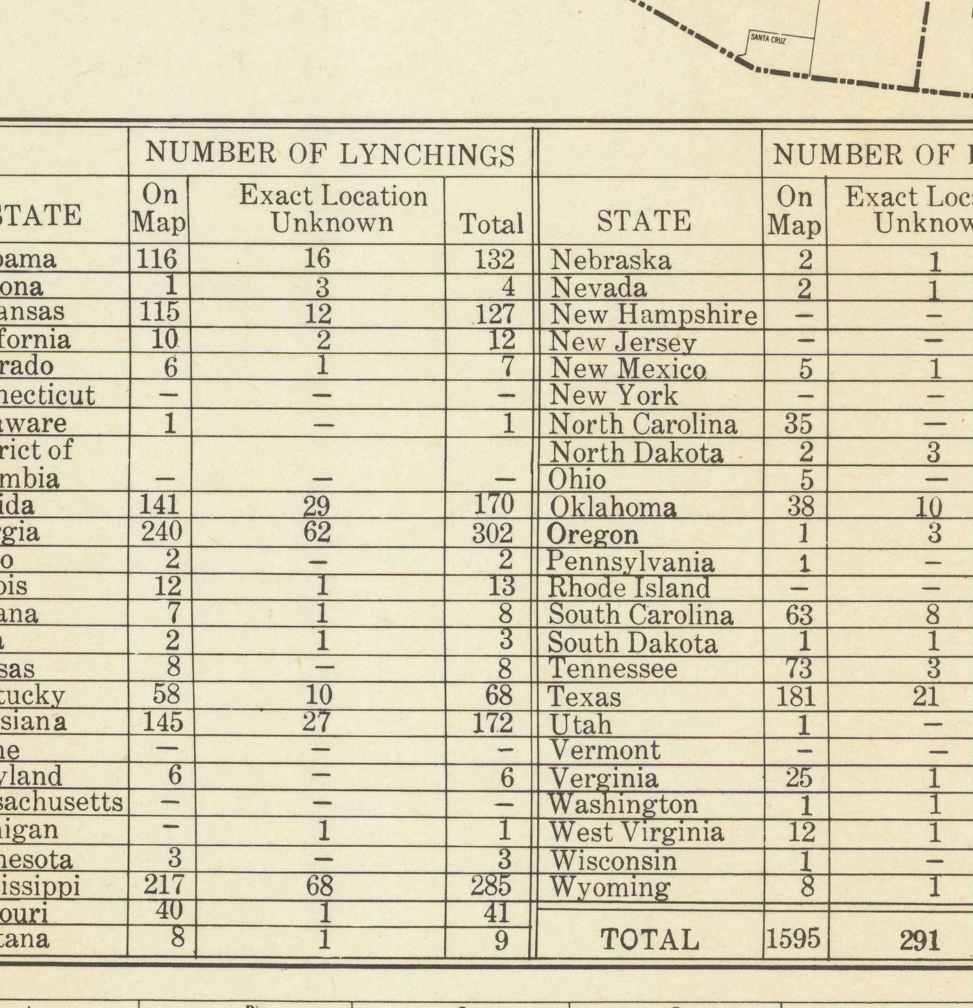 Old Map of Lynchings in America, 1900-1931 - Afro-American Racial Injustice, Deep South USA, Jim Crow, KKK