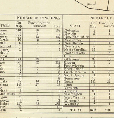 Old Map of Lynchings in America, 1900-1931 - Afro-American Racial Injustice, Deep South USA, Jim Crow, KKK