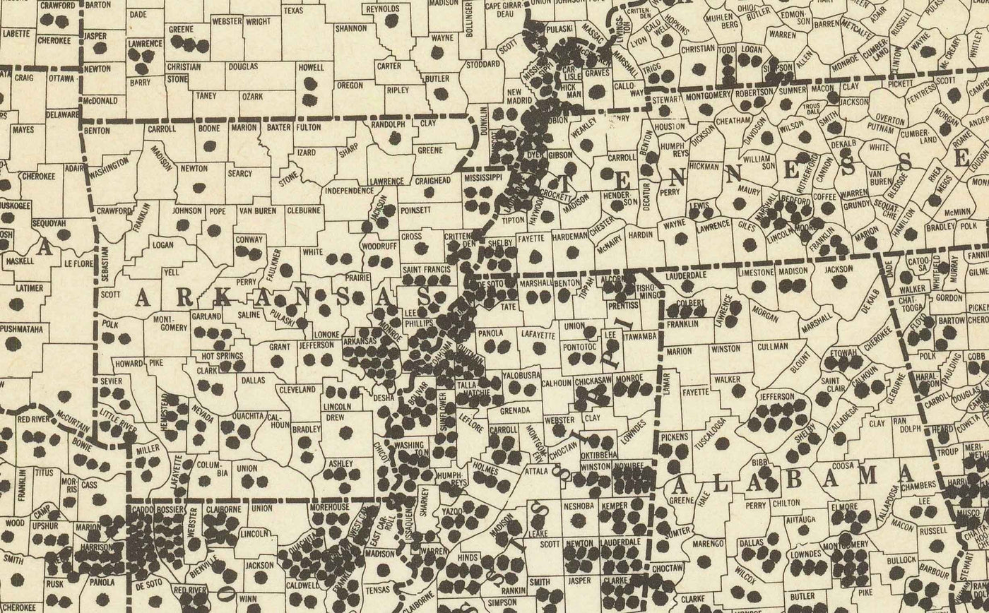 Old Map of Lynchings in America, 1900-1931 - Afro-American Racial Injustice, Deep South USA, Jim Crow, KKK