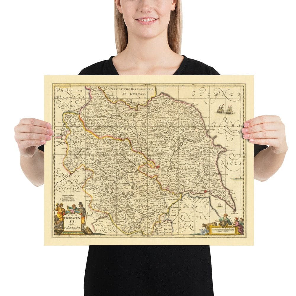 Alte Karte von Yorkshire, 1690 - York, Leeds, Sheffield, Rotherham, Doncaster, Middlesbrough, Hull, Whitby, Humber 