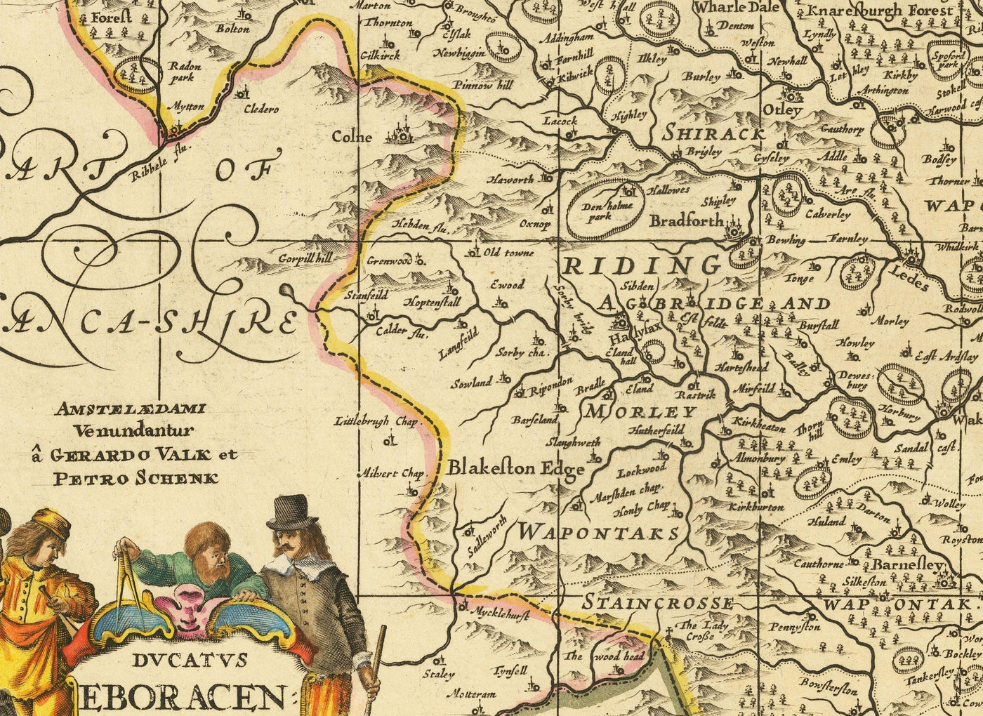 Alte Karte von Yorkshire, 1690 - York, Leeds, Sheffield, Rotherham, Doncaster, Middlesbrough, Hull, Whitby, Humber 