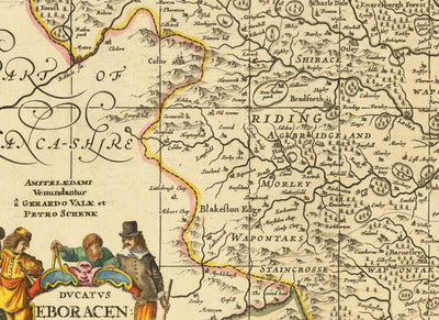 Alte Karte von Yorkshire, 1690 - York, Leeds, Sheffield, Rotherham, Doncaster, Middlesbrough, Hull, Whitby, Humber 
