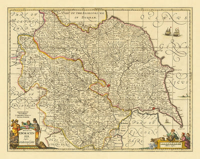 Alte Karte von Yorkshire, 1690 - York, Leeds, Sheffield, Rotherham, Doncaster, Middlesbrough, Hull, Whitby, Humber 