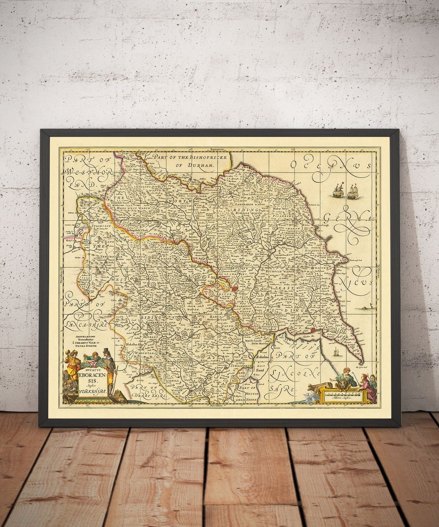 Alte Karte von Yorkshire, 1690 - York, Leeds, Sheffield, Rotherham, Doncaster, Middlesbrough, Hull, Whitby, Humber 