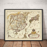 Mapa antiguo de China y Asia Oriental, 1669 por Blome - Gran Muralla, Cantones, Corea, Japón, Vietnam, Tailandia, Camboya