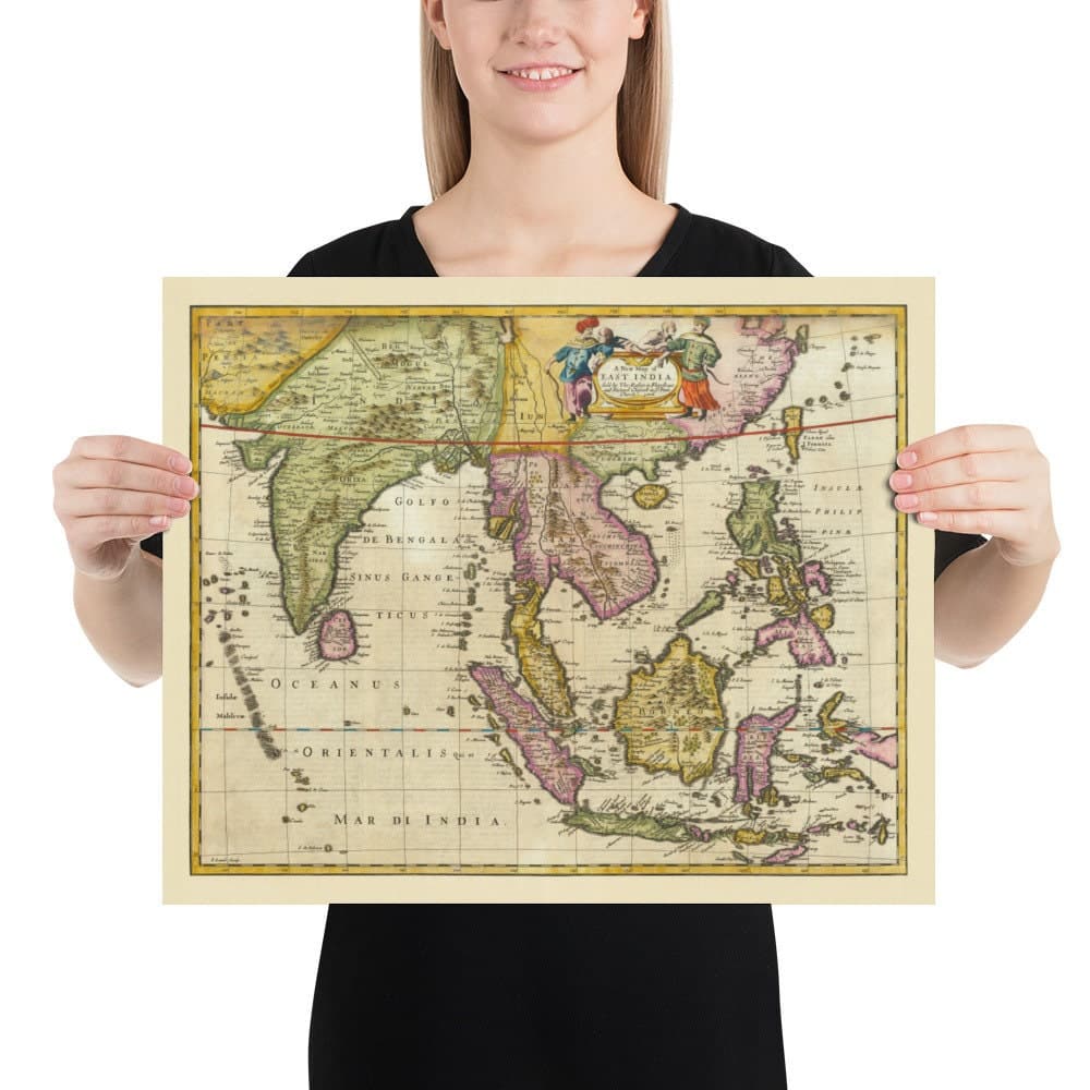 Ancienne carte de l'Inde et de l'Asie du Sud-Est, 1676 par John Speed - Pakistan, Thaïlande, Chine, Indonésie, Taiwan