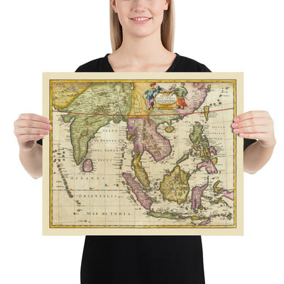 Ancienne carte de l'Inde et de l'Asie du Sud-Est, 1676 par John Speed - Pakistan, Thaïlande, Chine, Indonésie, Taiwan