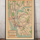 Alter U-Bahn-Plan von New York City, 1954 von Voorhies - Queens, Brooklyn, Manhattan, IND, IRT, BMT-Bahnlinien 