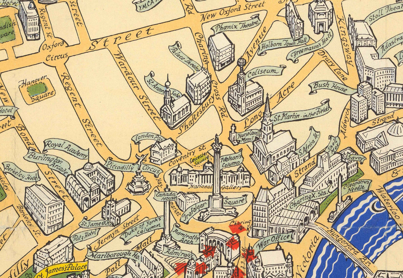 Mapa antiguo de la Boda Real en Londres, 1947 - Emblemas del municipio, Reina Isabel II y Príncipe Felipe, Abadía de Westminster