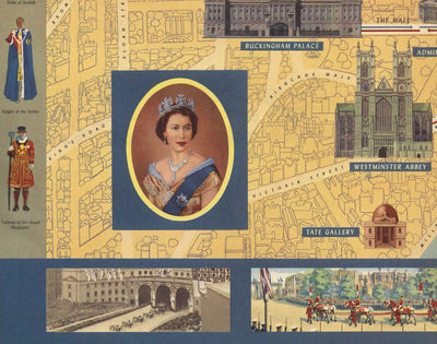 Alter bildlicher Plan der Krönung der Königin in London, 1953 von Crosley - HM Elizabeth II, Royal Familie, Westminster 
