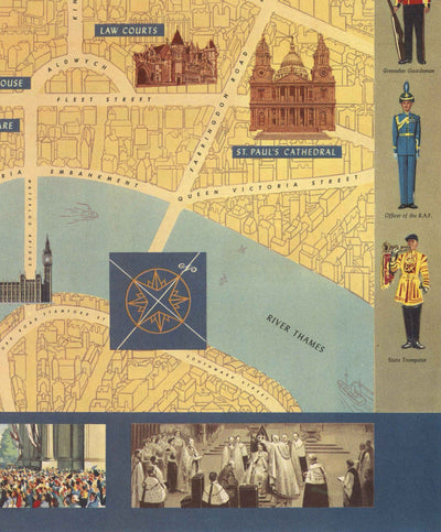 Alter bildlicher Plan der Krönung der Königin in London, 1953 von Crosley - HM Elizabeth II, Royal Familie, Westminster 