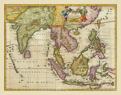 Ancienne carte de l'Inde et de l'Asie du Sud-Est, 1676 par John Speed - Pakistan, Thaïlande, Chine, Indonésie, Taiwan