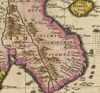 Ancienne carte de l'Inde et de l'Asie du Sud-Est, 1676 par John Speed - Pakistan, Thaïlande, Chine, Indonésie, Taiwan