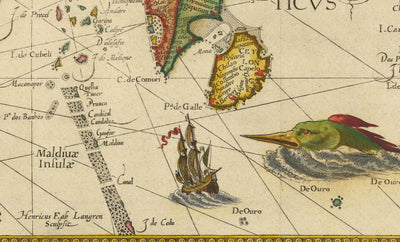Mapa antiguo de Oriente Medio y Asia, 1596 por Linschoten - India, Irán, Afganistán, Pakistán, Persia, Arabia, Bangladesh