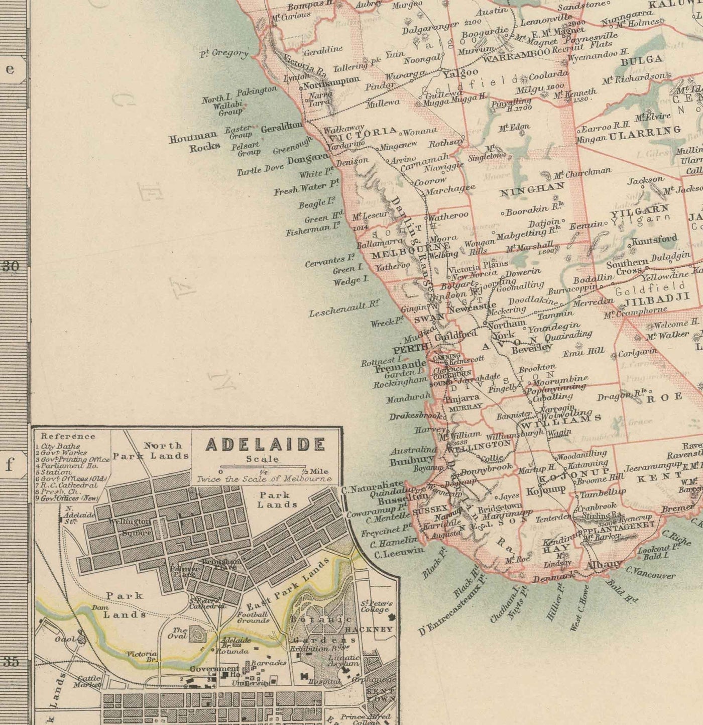 Ancienne carte d'Australie, 1911 par Johnston - NSW, Sydney, Queensland, Brisbane, Melbourne, Adelaide, Perth, Hobart