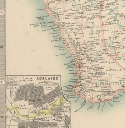 Ancienne carte d'Australie, 1911 par Johnston - NSW, Sydney, Queensland, Brisbane, Melbourne, Adelaide, Perth, Hobart
