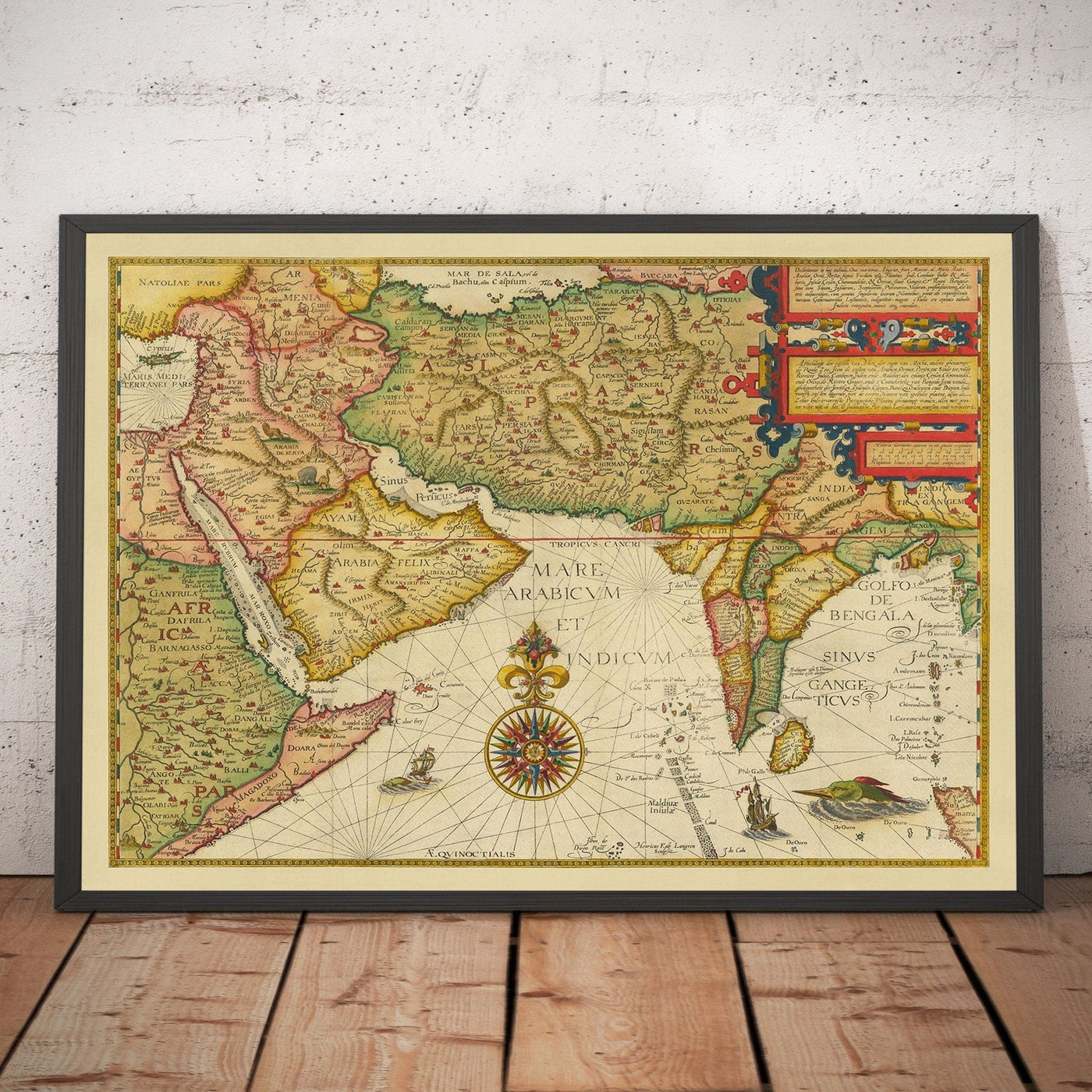 Mapa antiguo de Oriente Medio y Asia, 1596 por Linschoten - India, Irán, Afganistán, Pakistán, Persia, Arabia, Bangladesh