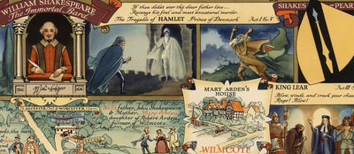 Old Pictorial Map of Stratford Upon Avon, 1948 by Kerry Lee - Shakespeare, Theatre, Plays, Nash's House, Poet's Landmarks
