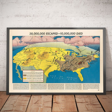 Old Map of Russia and USA, 1943 - WW2 Nazi Invasion of Soviet Union, Ukraine - 38,000,000 Escaped, 10,000,000 Died