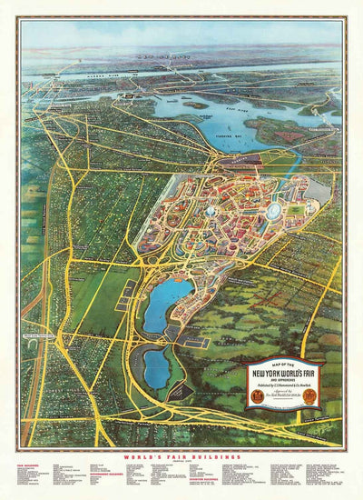 Feria Mundial de Nueva York, 1939 por Spofford - Antiguo mapa pictórico de Manhattan, Nueva Jersey, metro, ferrocarril, Flushing Meadows
