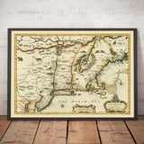 Mappa antica di New York e Nuova Inghilterra, 1676 di John Speed - Costa Est degli Stati Uniti, New Jersey, Massachusetts, Colonie Britanniche 