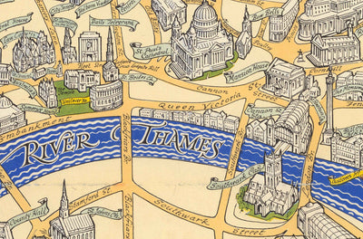 Mapa antiguo de la Boda Real en Londres, 1947 - Emblemas del municipio, Reina Isabel II y Príncipe Felipe, Abadía de Westminster