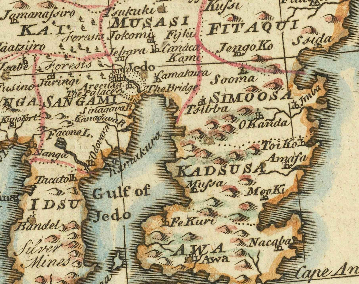 Antiguo mapa de Japón realizado por Bowen en 1744 - Tokio, Kioto, Osaka, Honshu, Shikoku, Kyushu, Kamchatka, Asia Oriental